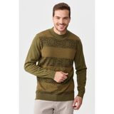Desen Triko Erkek Yarım Balıkçı Yaka Önü Desenli Kazak A.haki - 2XL