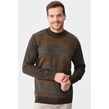 Desen Triko Erkek Yarım Balıkçı Yaka Önü Desenli Kazak D.kahve - 2XL