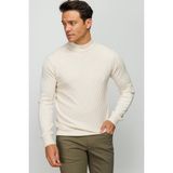 Desen Triko Erkek Yarım Balıkçı Yaka Petek Desenli Kazak - 4XL - Kemik