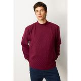Desen Triko Erkek Yarım Balıkçı Yaka Petek Desenli Kazak Bordo - 4XL