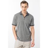 Desen Triko Fermuarlı Jakarlı T-Shirt, L, 605, Siyah, Erkek