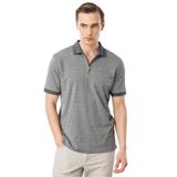 Desen Triko Fermuarlı Jakarlı T-Shirt, XL, 605, Siyah, Erkek