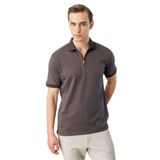 Desen Triko Fermuarlı T-Shirt, M, 601, Kahve, erkek
