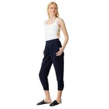 Desen Triko Geniş Kemerli Paçası Düğmeli Keten Pantolon, S, KMYPT01, Lacivert, Kadın
