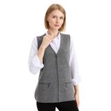 Desen Triko Kadın Çelik Örgü Cebi Fermuarlı Düz Triko Yelek 02421003 Füme M