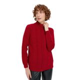 Desen Triko Kadın Dik Yaka Dikişsiz Önü Saç Örgülü Yün Hırka K.Kırmızı Beden;XL,Renk;K.Kırmızı