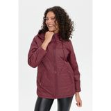 Desen Triko Kadın Kapüşonlu Üçgen Desenli Kısa Kapitone Mont Bordo - 2XL