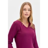 Desen Triko Kadın Ligralı Uzun Kol Basic V Yaka Bluz Mürdüm - 2XL