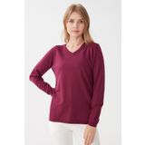 DESEN TRİKO Kadın Ligralı Uzun Kol Basic V Yaka Bluz Mürdüm Beden;2XL dsnNM77