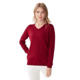 DESEN TRİKO Kadın Ligralı Uzun Kol Basic V Yaka Bluz Vişne Beden;2XL dsnNM81