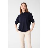 Desen Triko Kadın Likralı Kısa Kollu Yarım Balıkçı Bluz Koyu Lacivert - 2XL