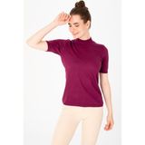 Desen Triko Kadın Likralı Kısa Kollu Yarım Balıkçı Bluz Koyu Mürdüm - 2XL