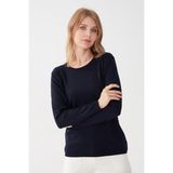 Desen Triko Kadın Likralı Uzun Kol Basic Sıfır Yaka Bluz Koyu Lacivert - 2XL