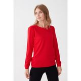 Desen Triko Kadın Likralı Uzun Kol Basic Sıfır Yaka Bluz Mercan - 2XL