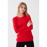 Desen Triko Kadın Likralı Uzun Kol Basic Sıfır Yaka Bluz Mercan - XL