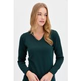 Desen Triko Kadın Likralı Uzun Kol Basic V Yaka Bluz Nefti Beden;2XL,Renk;Nefti