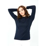 Desen Triko Kadın Likralı Uzun Kol Basic Yarım Balıkçı Bluz 0240016 Lacivert XL