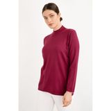 Desen Triko Kadın Likralı Uzun Kol Basic Yarım Balıkçı Bluz Mürdüm - 2XL