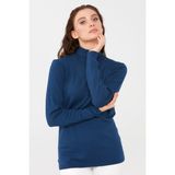 Desen Triko Kadın Likralı Uzun Kollu Basic Tam Balıkçı Bluz Indigo - İndigo - 2XL