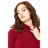 Desen Triko Kadın Likralı Uzun Kollu Basic Tam Balıkçı Bluz Vişne