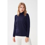 Desen Triko Kadın Likralı Uzun Kollu Basic Tam Balıkçı Bluz - XL - Koyu Lacivert