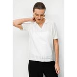 Desen Triko Kadın Polo Yaka Ajurlu Ince Triko Bluz Kemik - 2XL