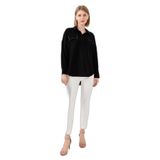 Desen Triko Kadın Polo Yaka Cepli Bluz 23485 Siyah XL