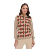 Desen Triko Kadın Polo Yaka Önü Baklavalı Yün Kazak K.Bej Beden;S,Renk;K.Bej