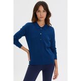 Desen Triko Kadın Polo Yaka Önü Örgülü Triko Kazak Y.a Lacivert - XL