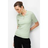 Desen Triko Kadın Polo Yaka Saç Örgülü Ince Triko Bluz S.yeşili - XL