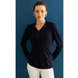 Desen Triko Kadın Polo Yaka Yakası Nakışlı Bluz 25359 Lacivert