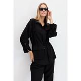 Desen Triko Kadın Safari Model Keten Ceket Siyah - XL