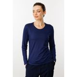 Desen Triko Kadın Sıfır Yaka Basic Penye Bluz Lacivert - XL