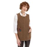 Desen Triko Kadın Sıfır Yaka Cep Üstü İşlemeli Kısa Yün Yelek V.Camel Beden;S,Renk;V.Camel