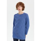 Desen Triko Kadın Sıfır Yaka Dikişsiz Önü Baklavalı Kazak Indigo - İndigo
