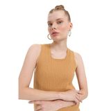 Desen Triko Kadın Sıfır Yaka Dikişsiz Süveter Camel Beden;XL,Renk;Camel