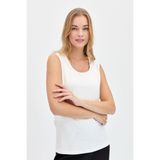 Desen Triko Kadın Sıfır Yaka Flamlı Kumaş Basic Askılı Tshirt Ekru Beden;L,Renk;Ekru