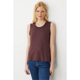 Desen Triko Kadın Sıfır Yaka Flamlı Kumaş Basic Askılı Tshirt Kahve