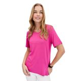 Desen Triko Kadın Sıfır Yaka Flamlı Kumaş Penye Tshirt Fuşya Beden;S,Renk;Fuşya
