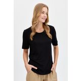Desen Triko Kadın Sıfır Yaka Flamlı Kumaş Penye Tshirt Siyah