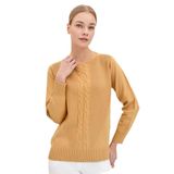 Desen Triko Kadın Sıfır Yaka Önü Saç Örgülü Kazak Camel Beden;XL,Renk;Camel