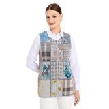 Desen triko Kadın Sıfır Yaka Patchwork Yelek A.Mavi Beden;XL,Renk;A.Mavi