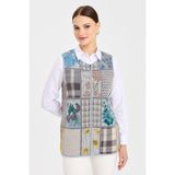 Desen Triko Kadın Sıfır Yaka Patchwork Yelek A.Mavi