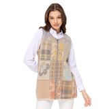 Desen triko Kadın Sıfır Yaka Patchwork Yelek Bej Beden;M,Renk;Bej
