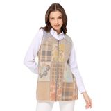 Desen triko Kadın Sıfır Yaka Patchwork Yelek Bej Beden;XL,Renk;Bej