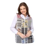 Desen triko Kadın Sıfır Yaka Patchwork Yelek Kemik Beden;M,Renk;Kemik
