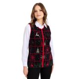 Desen triko Kadın Sıfır Yaka Patchwork Yılbaşı Desenli Yelek Siyah Beden;M,Renk;Siyah