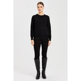 Desen Triko Kadın Sıfır Yaka Yün Kazak Siyah - L