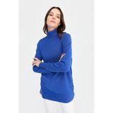 Desen Triko Kadın Tam Balıkçı Yaka Dikişsiz Kazak Saks - XL