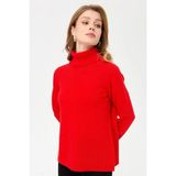 Desen Triko Kadın Tam Balıkçı Yaka Klasik Yün Kazak 23164 Mercan - XL